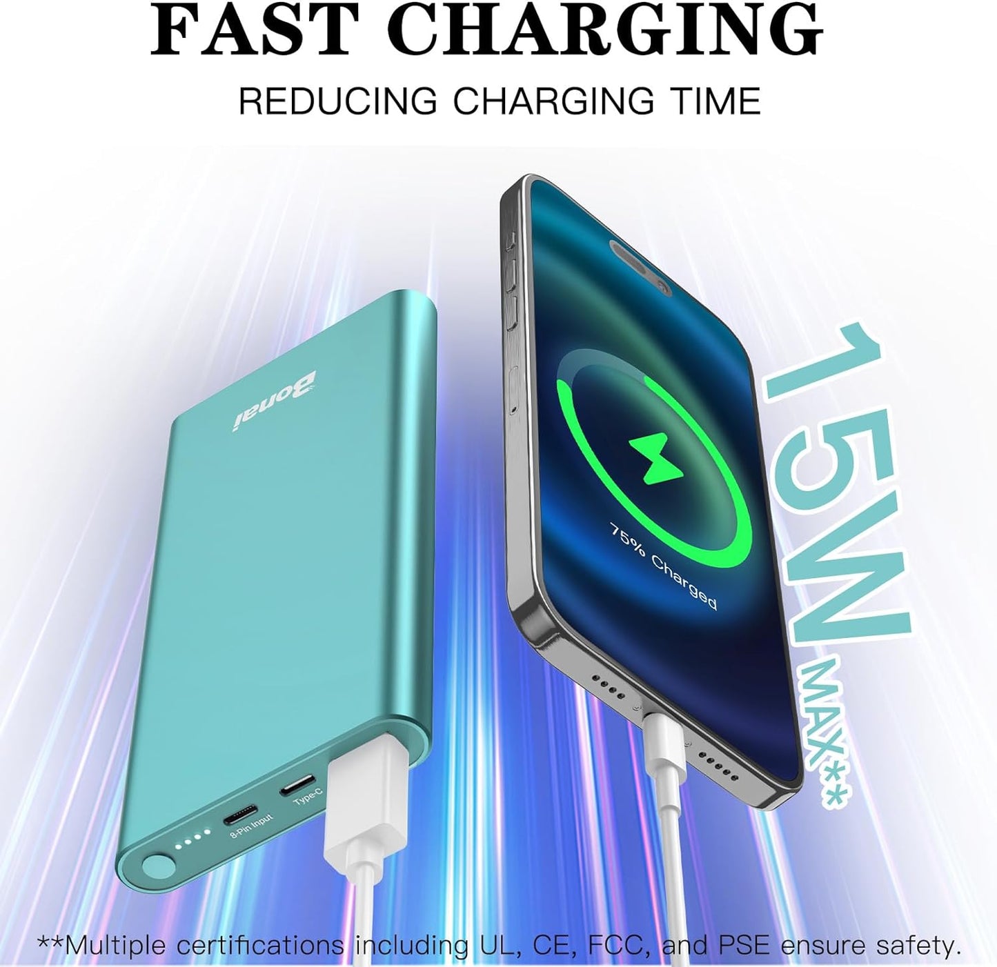 Portable Charger 12,000Mah 5V/3A Fast Charging Power Bank, Dural Input & Output Ports (USB-C in & Out) Portable Phone Charger for Iphone 17/16/15/14/13/12 Series Galxy Android Ipad Etc - Mint